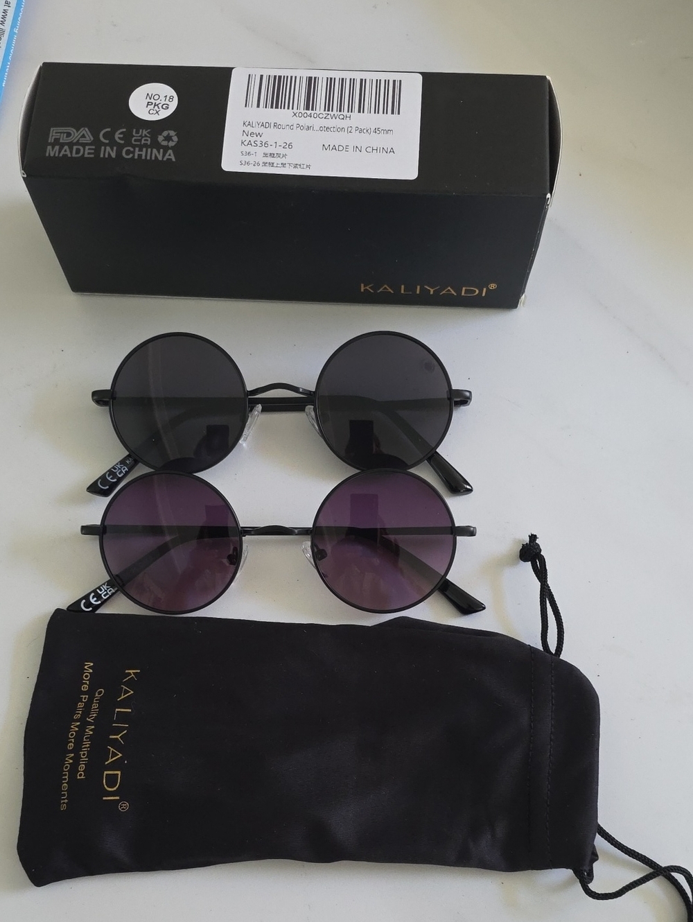 Kaliyadi Round Metal Frame Sunglasses - Black & Purple Lenses (2 Pack)